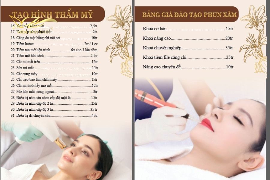 Bảng giá các dịch vụ làm đẹp tại Thẩm Mỹ Viện Anh Khôi