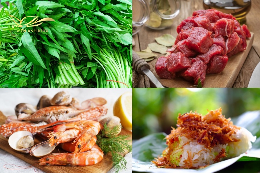 Kiêng ăn thịt gà, bò, đồ nếp, hải sản, rau muống, đồ cay nóng để tránh sẹo lồi.